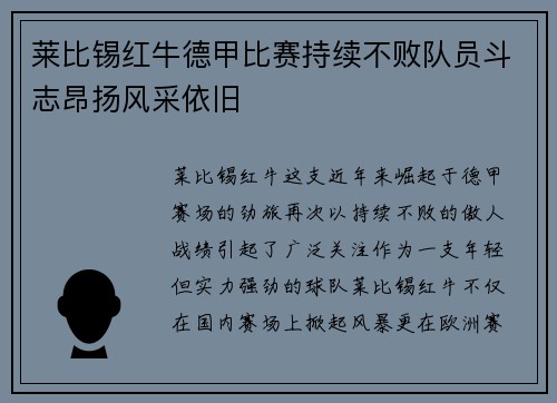 莱比锡红牛德甲比赛持续不败队员斗志昂扬风采依旧
